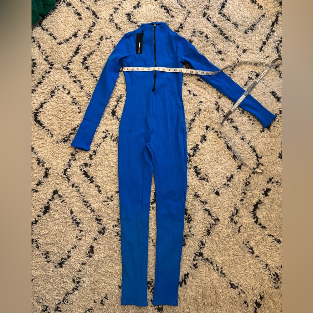 Woman Blue Front Zip Romper Size M